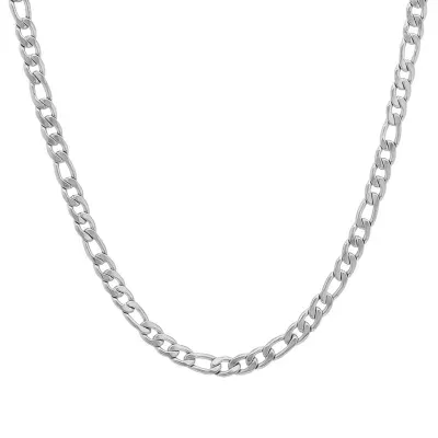 Steeltime Stainless Steel 24 Inch Semisolid Figaro Chain Necklace