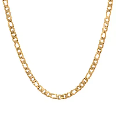 Steeltime 18K Gold Over Stainless Steel 24 Inch Semisolid Figaro Chain Necklace