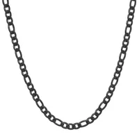 Steeltime Black Ion Plated Stainless Steel 24 Inch Semisolid Figaro Chain Necklace