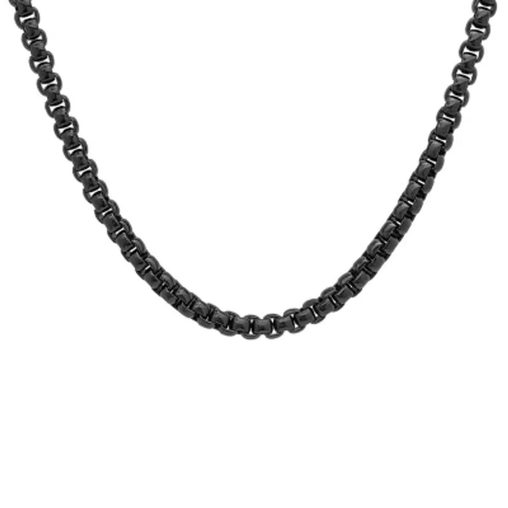 Steeltime Black Ion Plated Stainless Steel 24 Inch Solid Link Chain Necklace