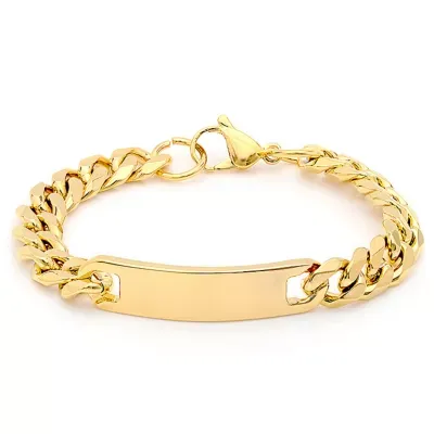 Steeltime 18K Gold Over Stainless Steel Solid Curb Id Bracelet