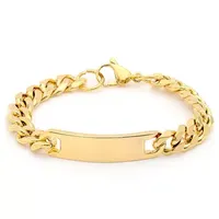 Steeltime 18K Gold Over Stainless Steel Solid Curb Id Bracelet