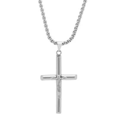 Steeltime Mens Stainless Steel Cruifix Cross Pendant Necklace