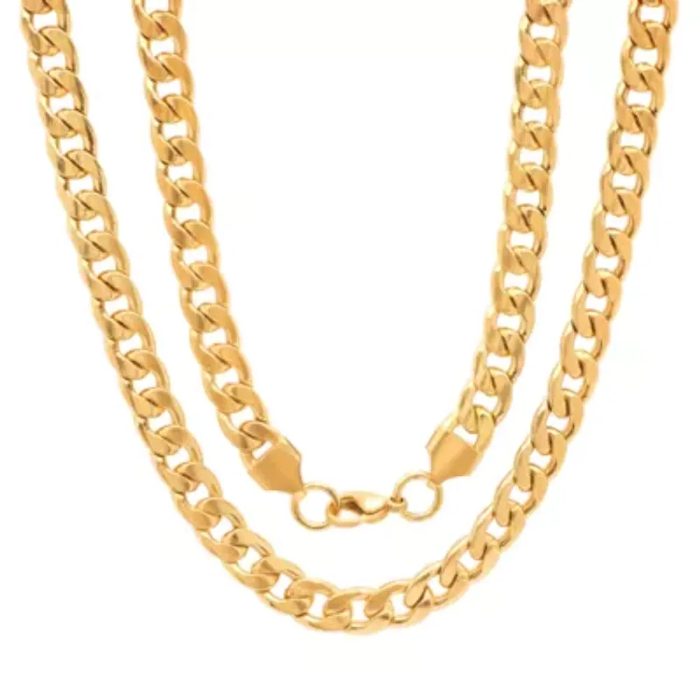 Steeltime 18K Gold Over Stainless Steel 24 Inch Solid Curb Chain Necklace