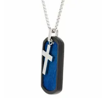 Mens Stainless Steel Cross Dog Tag Pendant Necklace