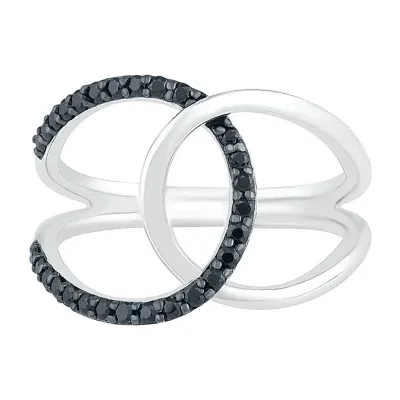 Double C Link Womens 1/4 CT. T.W. Mined Black Diamond Sterling Silver Cocktail Ring