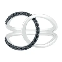 Double C Link Womens 1/4 CT. T.W. Natural Black Diamond Sterling Silver Cocktail Ring