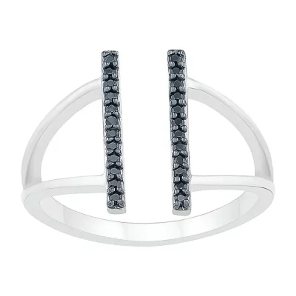 Midnight Black Open Edge Double Bar Womens 1/8 CT. T.W. Natural Diamond Sterling Silver Cocktail Ring