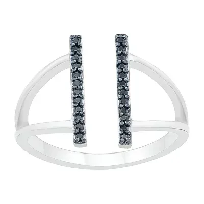 Midnight Black Open Edge Double Bar Womens 1/8 CT. T.W. Natural Diamond Sterling Silver Cocktail Ring