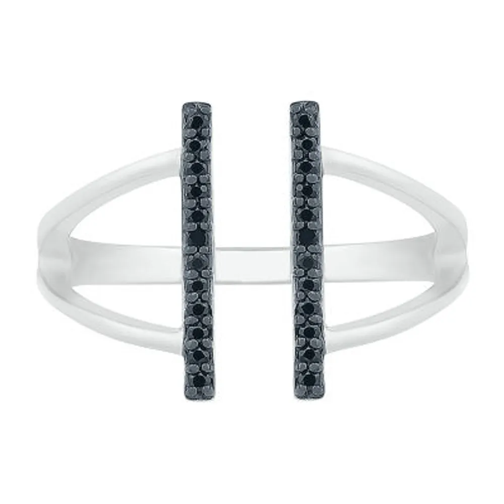 Midnight Black Open Edge Double Bar Womens 1/8 CT. T.W. Natural Diamond Sterling Silver Cocktail Ring