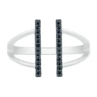 Midnight Black Open Edge Double Bar Womens 1/8 CT. T.W. Natural Diamond Sterling Silver Cocktail Ring