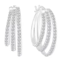 1 CT. T.W. Natural White Diamond Sterling Silver 24mm Hoop Earrings