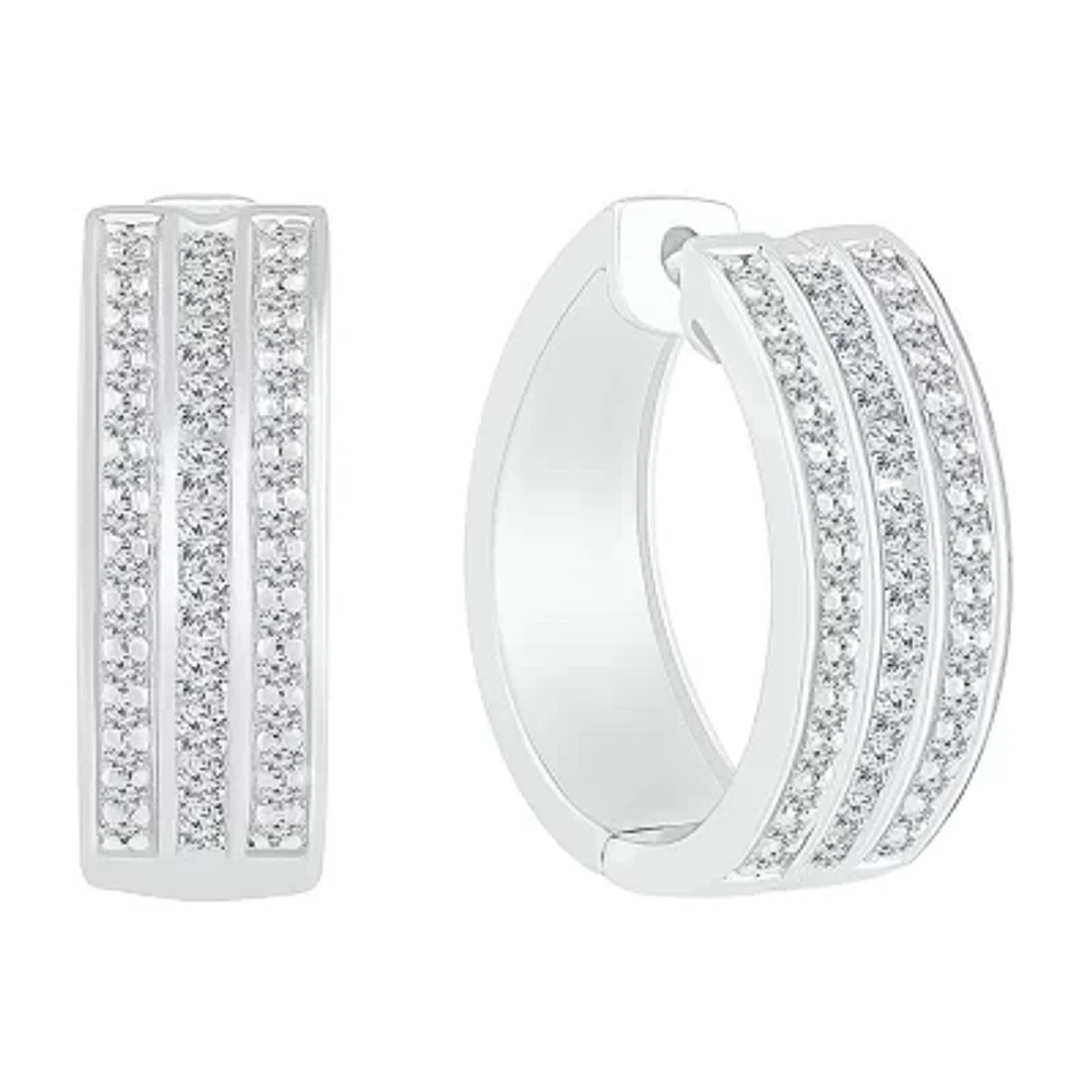 Womens 1 CT. T.W. Natural White Diamond Sterling Silver 20.5mm Hoop Earrings