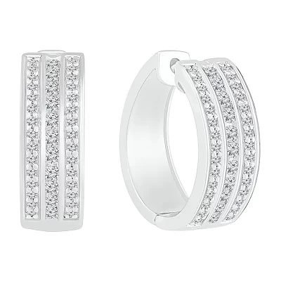 Womens 1 CT. T.W. Natural White Diamond Sterling Silver 20.5mm Hoop Earrings