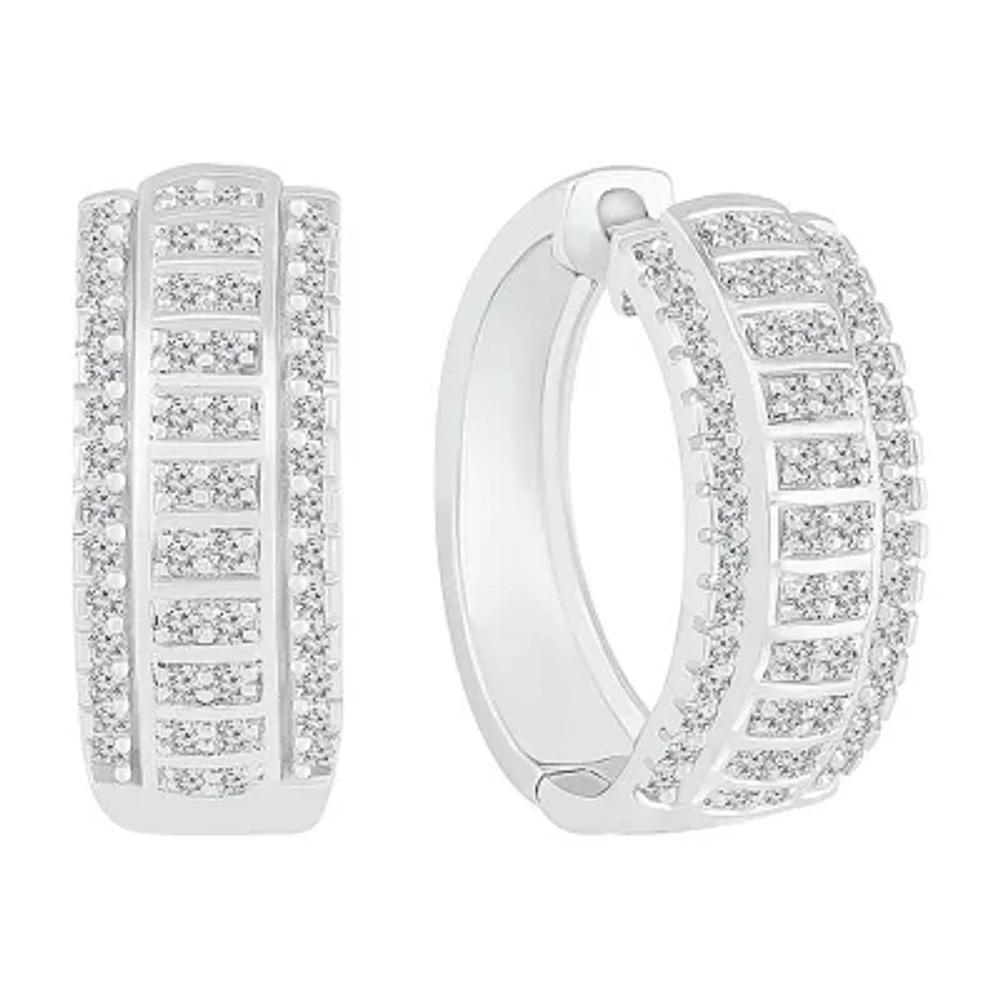 Womens 1 CT. T.W. Natural White Diamond Sterling Silver 21mm Hoop Earrings