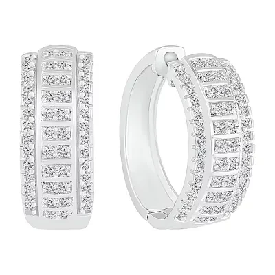 Womens 1 CT. T.W. Natural White Diamond Sterling Silver 21mm Hoop Earrings