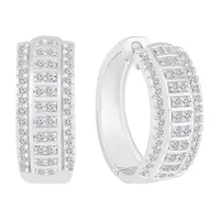 1 CT. T.W. Natural White Diamond Sterling Silver 21mm Hoop Earrings