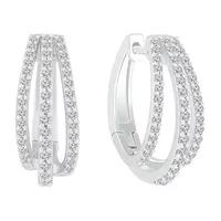 1 CT. T.W. Natural White Diamond Sterling Silver 21mm Hoop Earrings