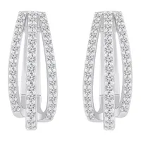 1 CT. T.W. Natural White Diamond Sterling Silver 21mm Hoop Earrings