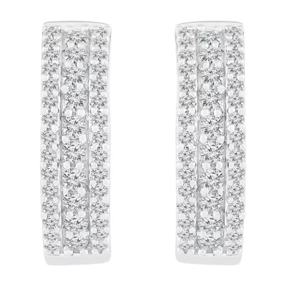 1 CT. T.W. Natural White Diamond Sterling Silver 20mm Hoop Earrings