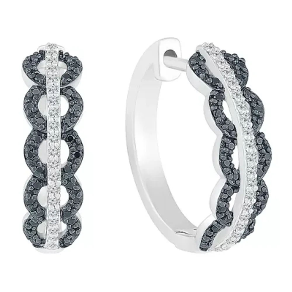 1/2 CT. T.W. Natural Black Diamond Sterling Silver 18mm Hoop Earrings