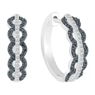 1/2 CT. T.W. Natural Black Diamond Sterling Silver 18mm Hoop Earrings