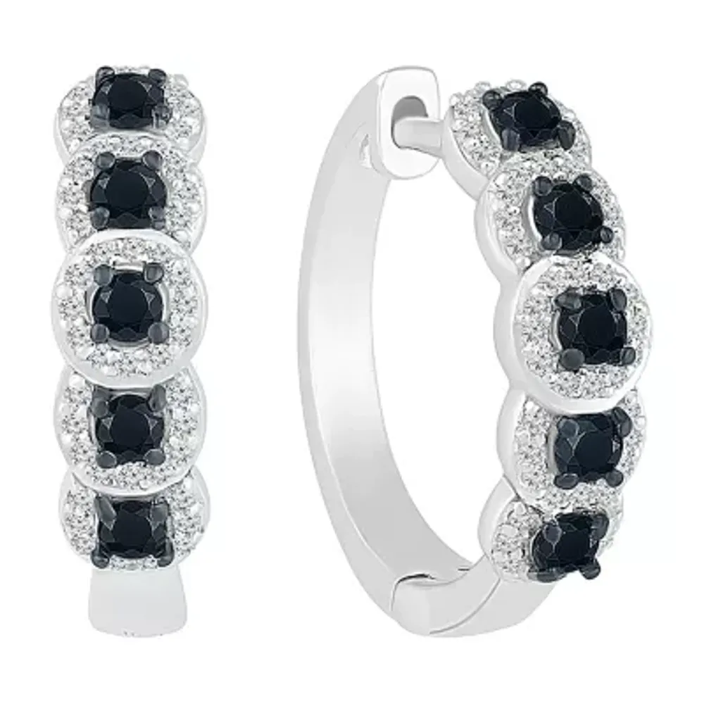 1/2 CT. T.W. Natural Black Diamond Sterling Silver 16.5mm Hoop Earrings