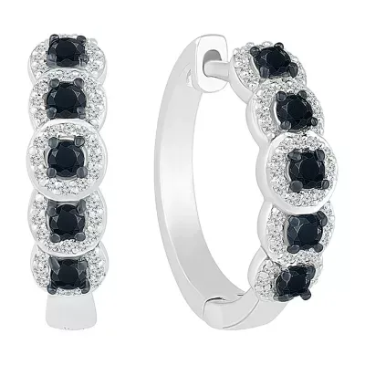1/2 CT. T.W. Natural Black Diamond Sterling Silver 16.5mm Hoop Earrings