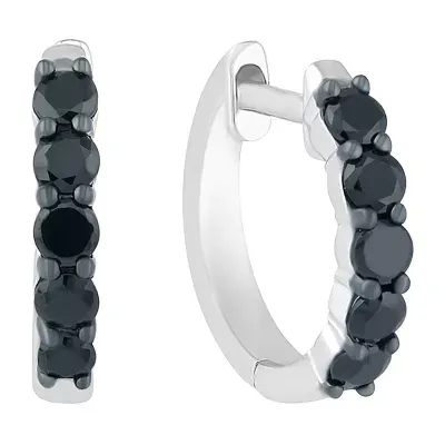Womens 1/2 CT. T.W. Natural Black Diamond Sterling Silver 13mm Hoop Earrings