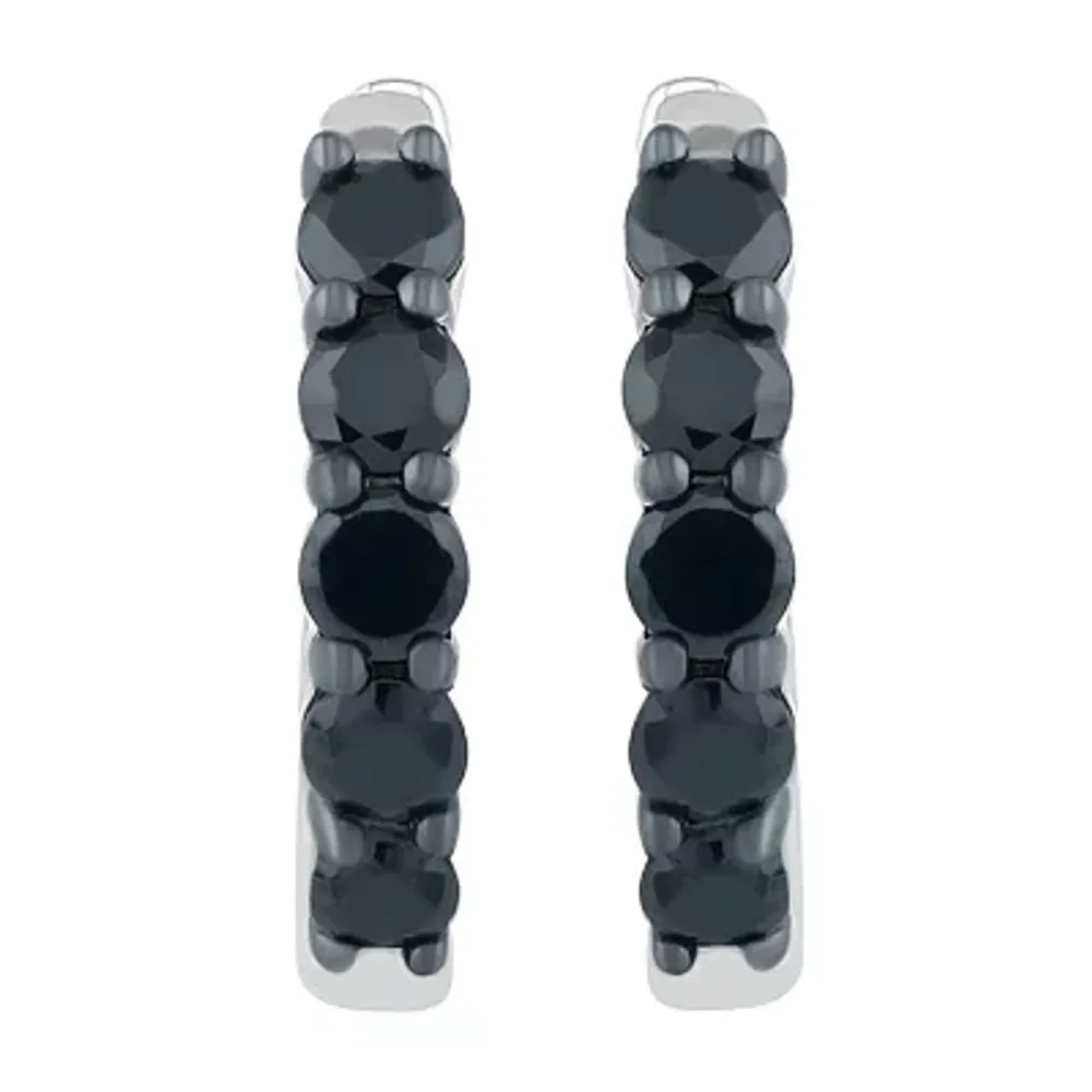 1/2 CT. T.W. Natural Black Diamond Sterling Silver 13mm Hoop Earrings