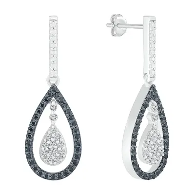 Womens 1/2 CT. T.W. Natural Black Diamond Sterling Silver Pear Drop Earrings