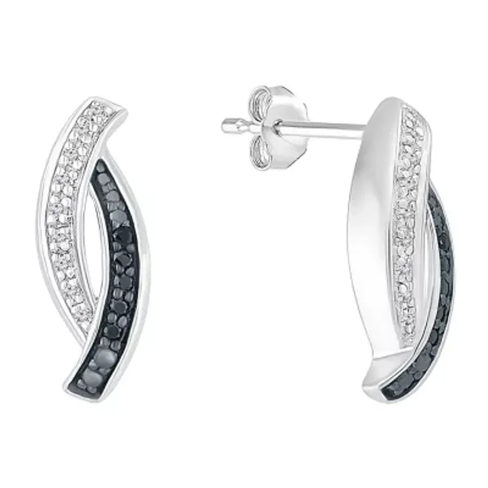 1/8 CT. T.W. Natural Black Diamond Sterling Silver 14.5mm Curved Stud Earrings