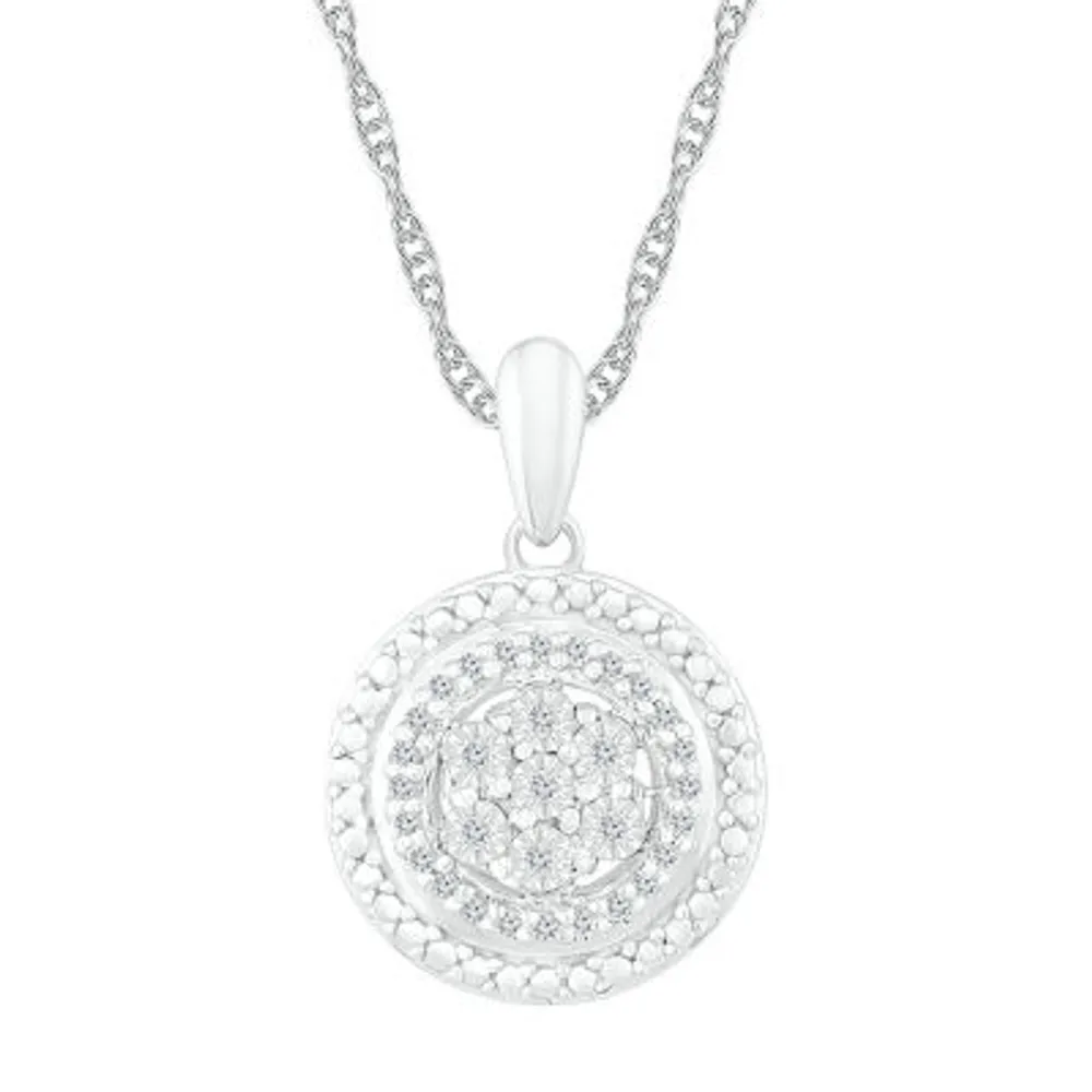 Womens 1/10 CT. T.W. Natural White Diamond Sterling Silver Round Pendant Necklaces