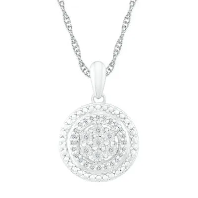 Womens 1/10 CT. T.W. Natural White Diamond Sterling Silver Round Pendant Necklaces
