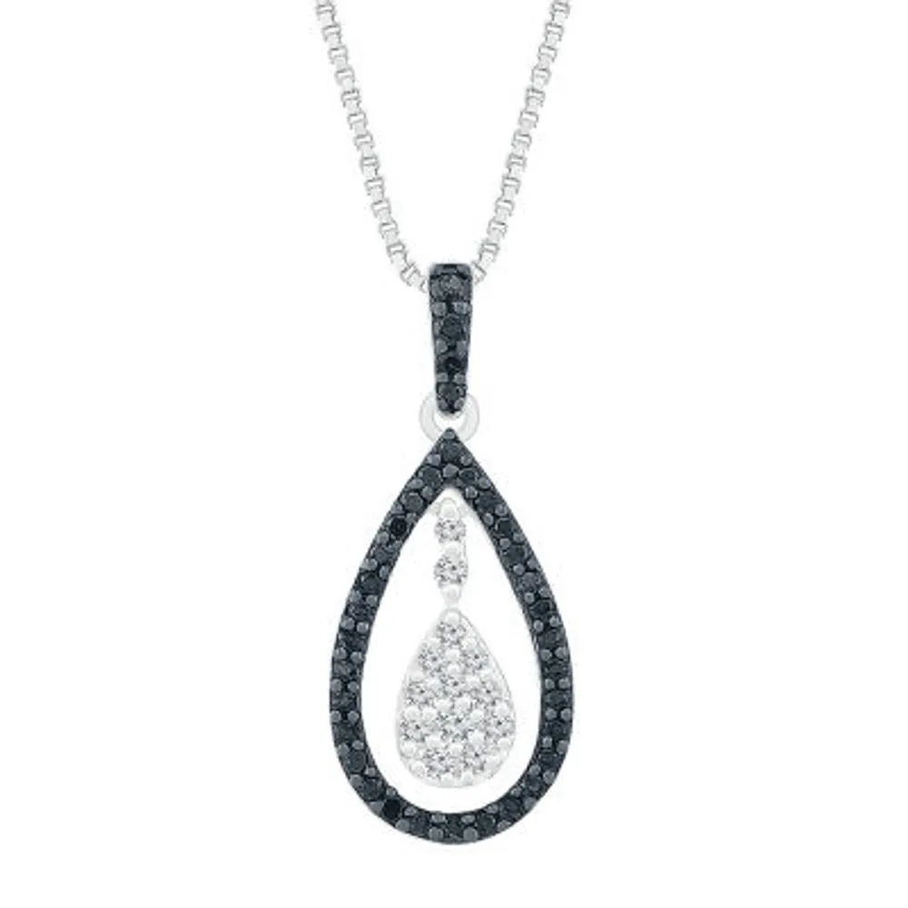 Womens 1/3 CT. T.W. Natural Black Diamond Sterling Silver Pear Pendant Necklaces