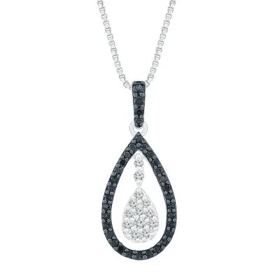 Womens 1/3 CT. T.W. Natural Black Diamond Sterling Silver Pear Pendant Necklaces
