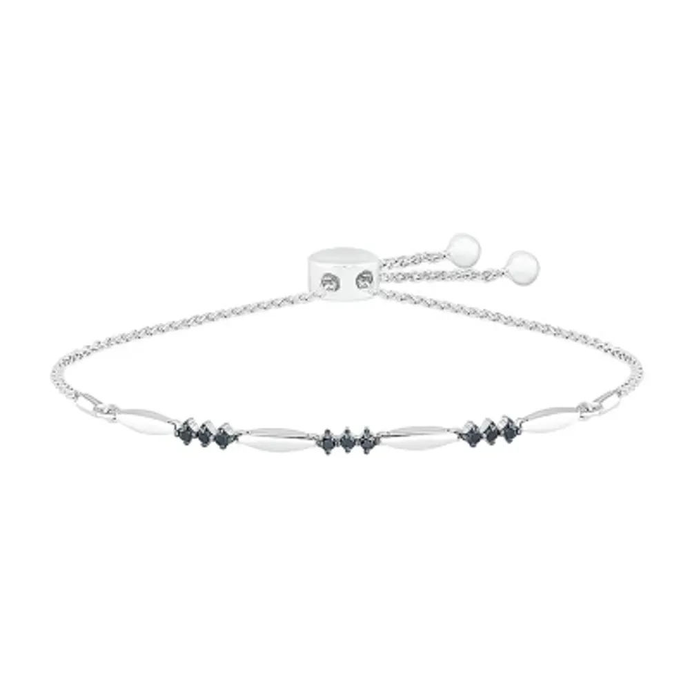 1/ CT. T.W. Natural Black Diamond Sterling Silver Bolo Bracelet