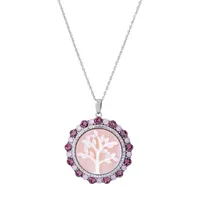 Tree Of Life Cameo Womens Genuine Pink Mother Of Pearl Sterling Silver Round Pendant Necklace