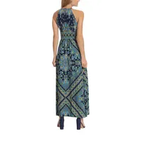 London Style Womens Sleeveless Medallion Maxi Dress