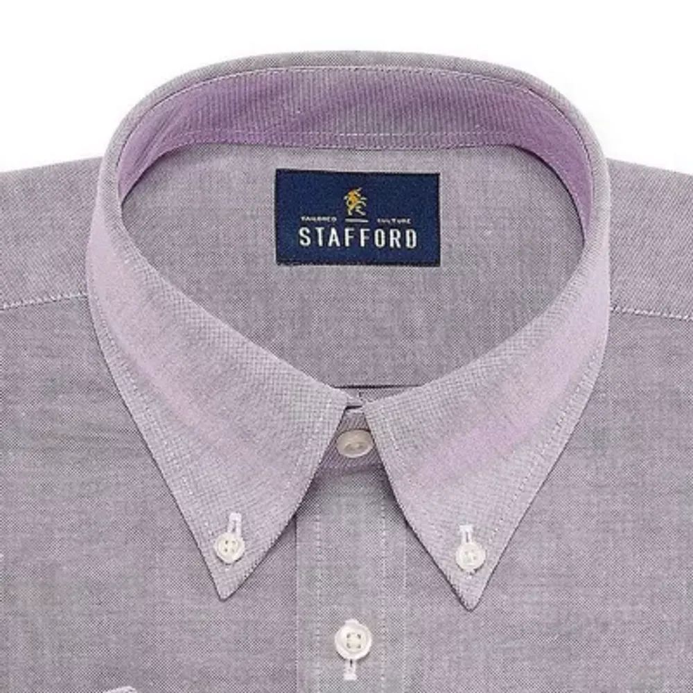 Stafford Mens Wrinkle Free Oxford Button Down Collar Fitted Dress Shirt
