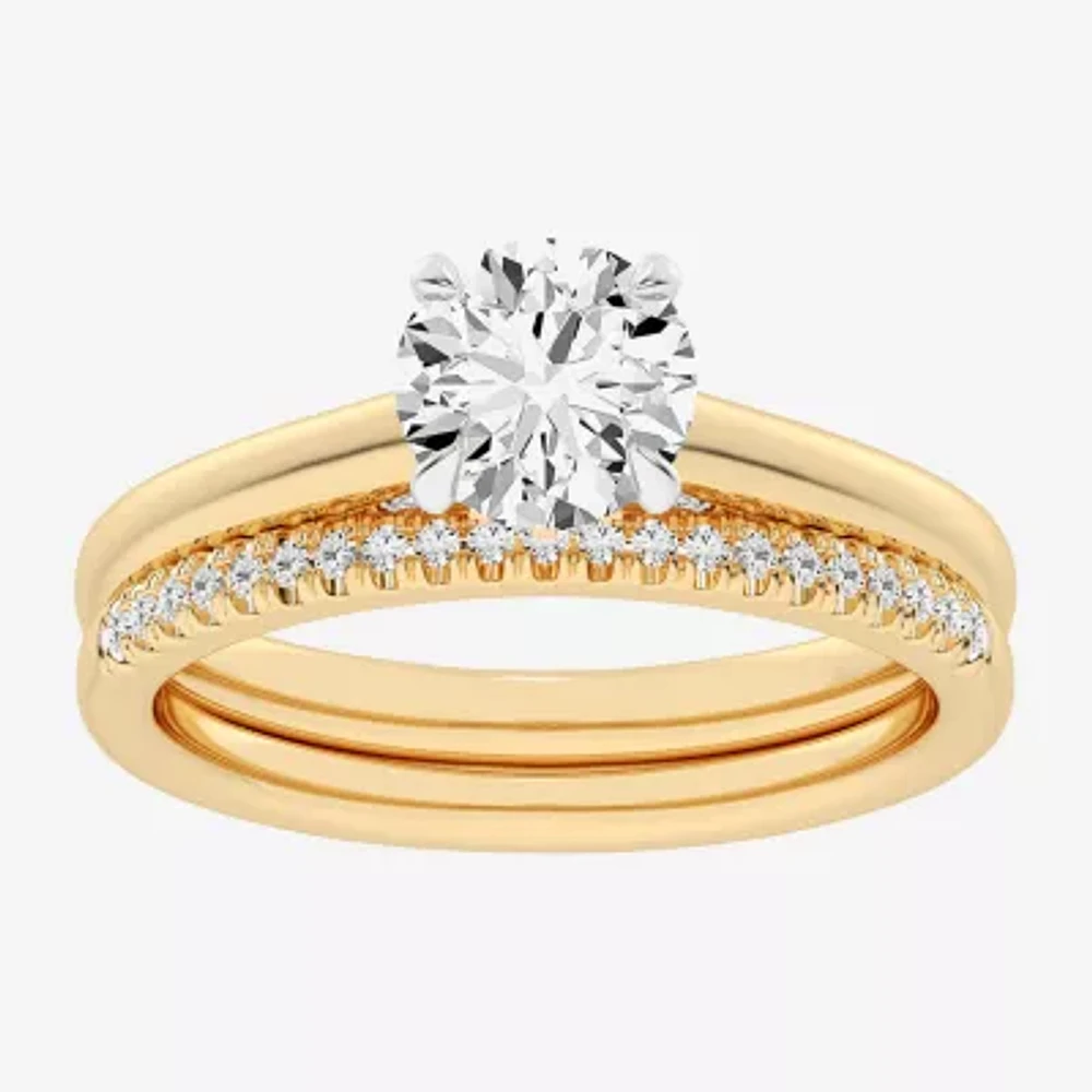 (G / Vs2-Si1) Womens 1 1/4 CT. T.W. Lab Grown White Diamond 14K Gold Round Solitaire Bridal Set