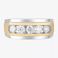 (F / Vs2) 9.5MM 1 CT. T.W. Lab Grown White Diamond 14K Two Tone Gold 5-Stone Wedding Band