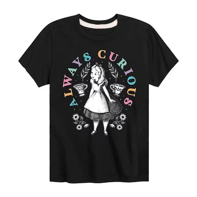 Disney Collection Little & Big Girls Crew Neck Short Sleeve Alice Wonderland Graphic T-Shirt