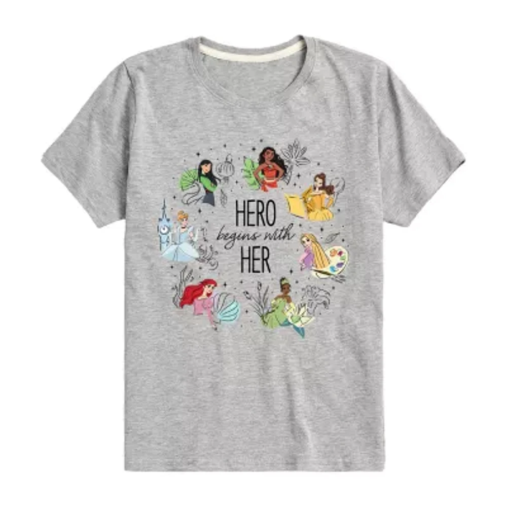 Disney Collection Little & Big Girls Crew Neck Short Sleeve Princess Graphic T-Shirt