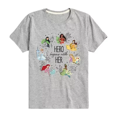 Disney Collection Little & Big Girls Crew Neck Short Sleeve Princess Graphic T-Shirt