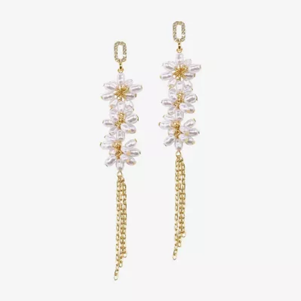 Bijoux Bar Gold Tone Glass Simulated Pearl Flower Drop Earrings