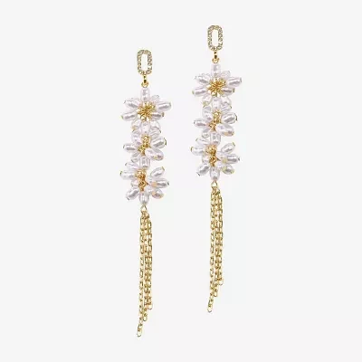 Bijoux Bar Gold Tone Glass Simulated Pearl Flower Drop Earrings