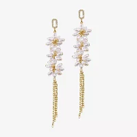 Bijoux Bar Gold Tone Glass Simulated Pearl Flower Drop Earrings