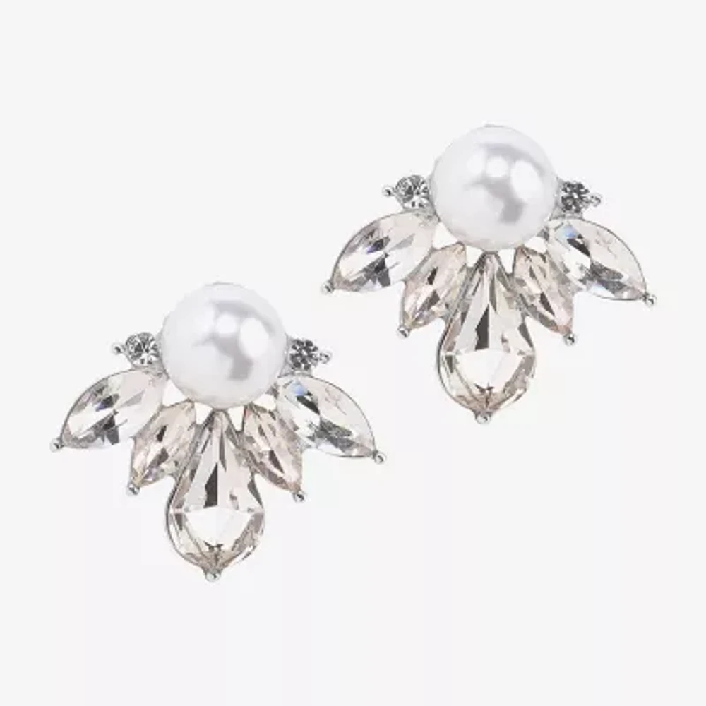 Bijoux Bar Silver Tone Glass Simulated Pearl Drop Earrings