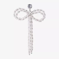 Bijoux Bar Silver Tone Glass Simulated Pearl Bow Drop Earrings